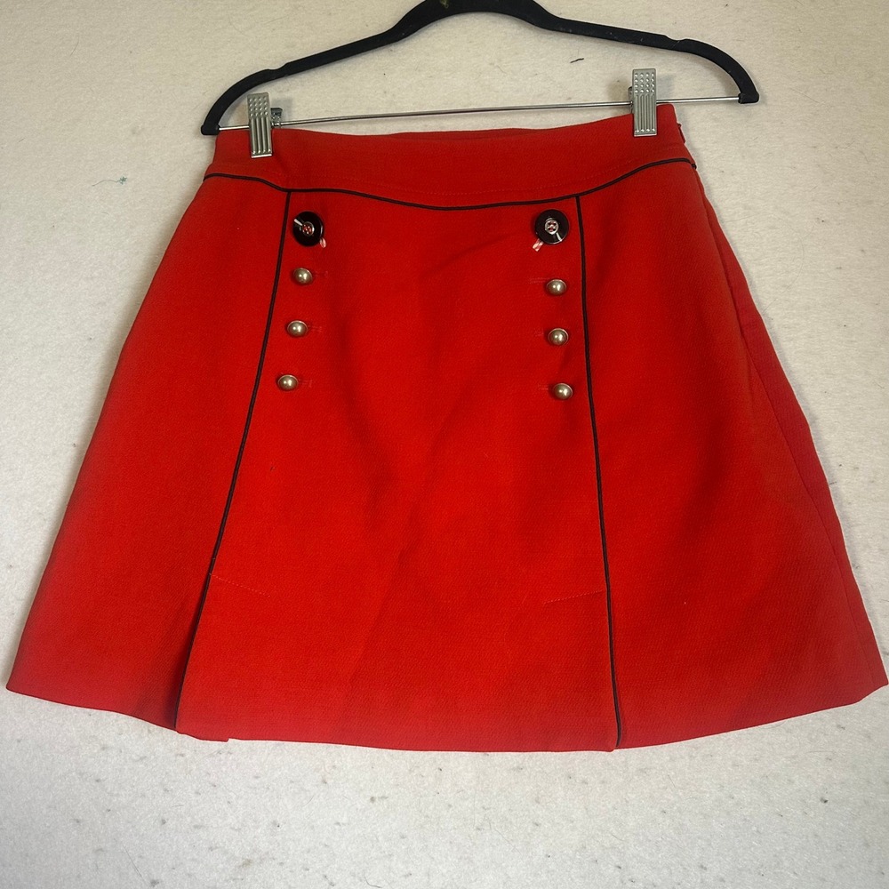 Leifsdottir Red Nautical Button Mini Skirt Lace Up Back Size 2